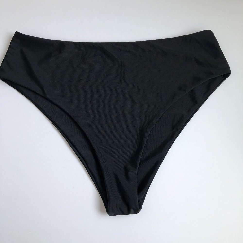 NEW High Cut Cheeky Beachy Black Bikini Bottom Coastal Island Minimalist
